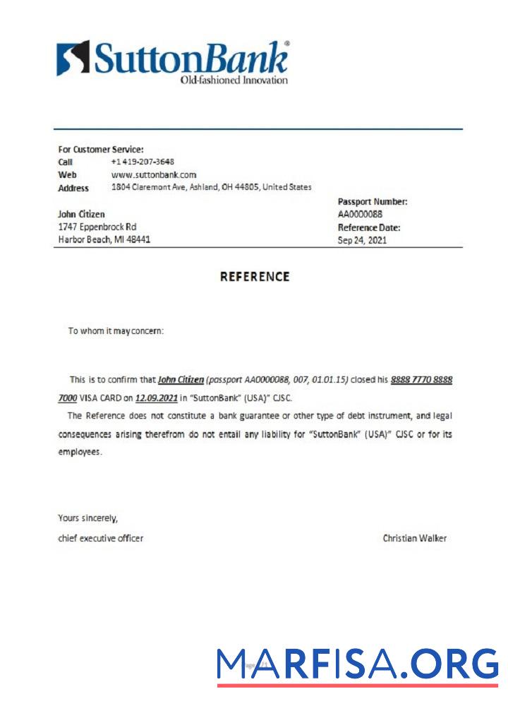 Printable USA Sutton closure reference template